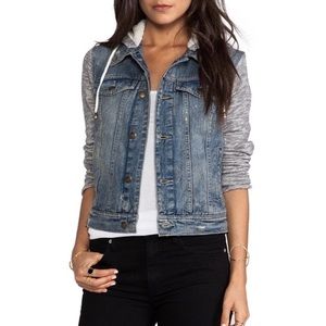{Free People} Distressed Denim Knit Jean Jacket